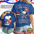 Just a Girl Who Loves Red White Blue and Snoopy Patriotic Bow T Shirt - Limotees LLC