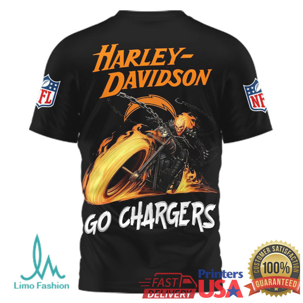 Los Angeles Chargers Official NFL Ghost Rider Harley Davidson 3D Shirt - Limotees LLC