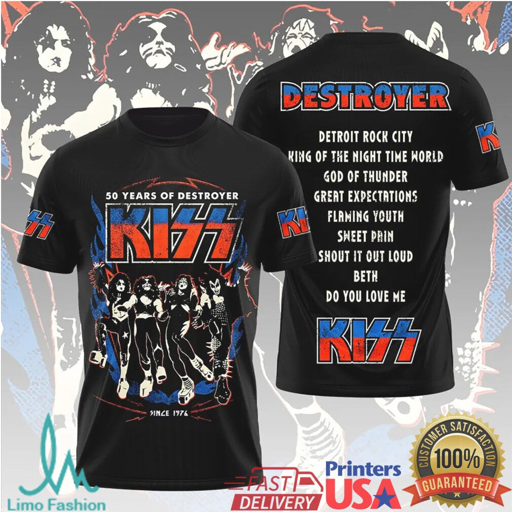 KISS 50 Years Of Destroyer Rock Band 1976 2026 Vintage Retro Fans Men T Shirt - Limotees LLC