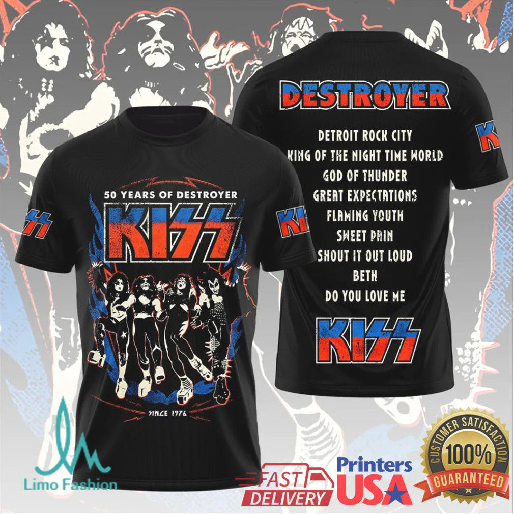 KISS 50 Years Of Destroyer Rock Band 1976 2026 Vintage Retro Fans Men T Shirt - Limotees LLC