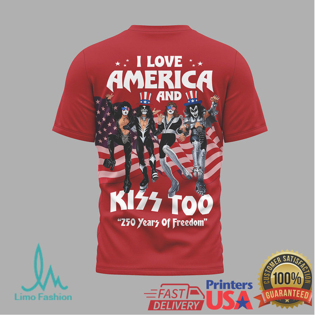 KISS Band Rock and Roll America 250th Anniversary Patriotic Red T Shirt - Limotees LLC