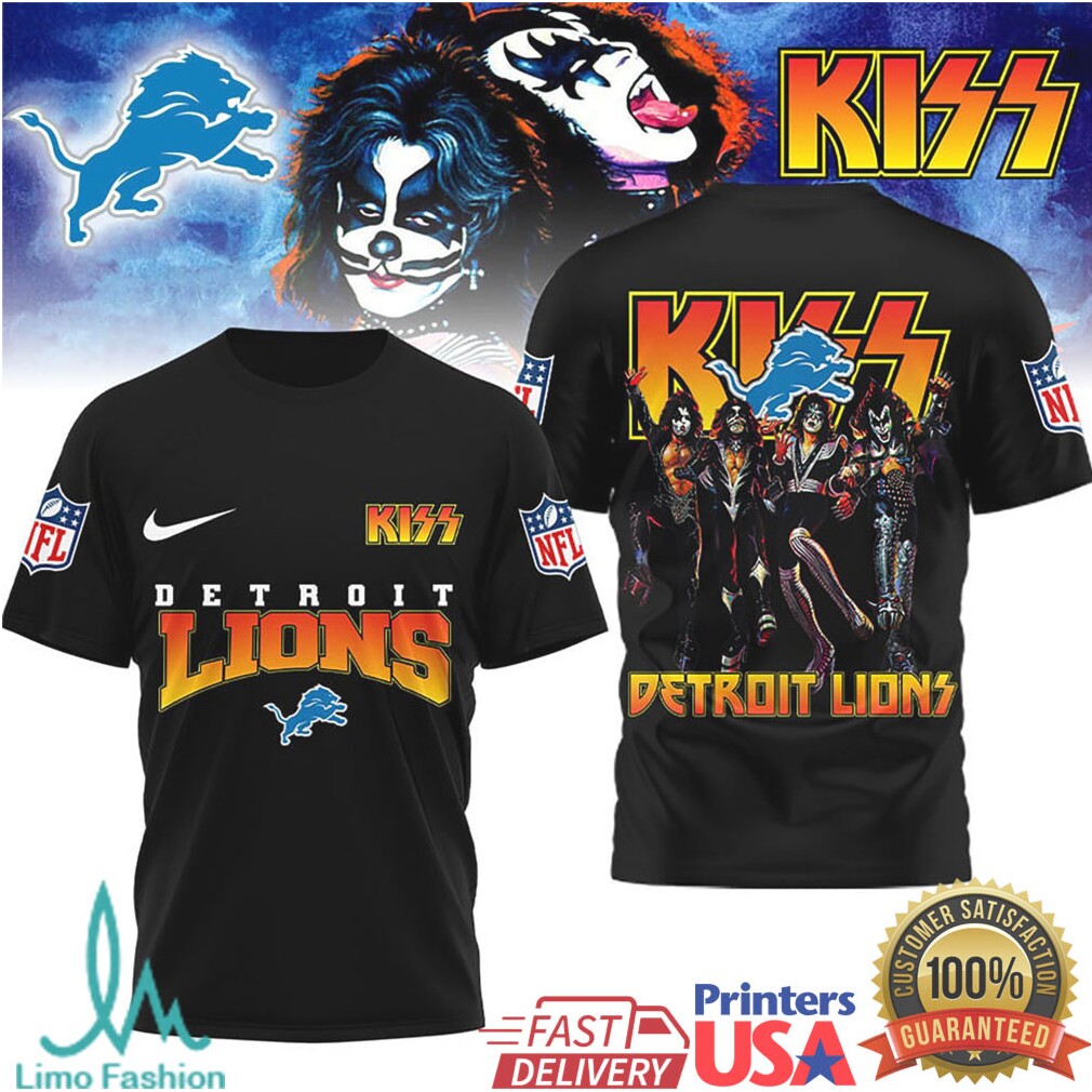 KISS Band x Detroit Lions NFL Vintage Graphic T Shirt - Limotees LLC