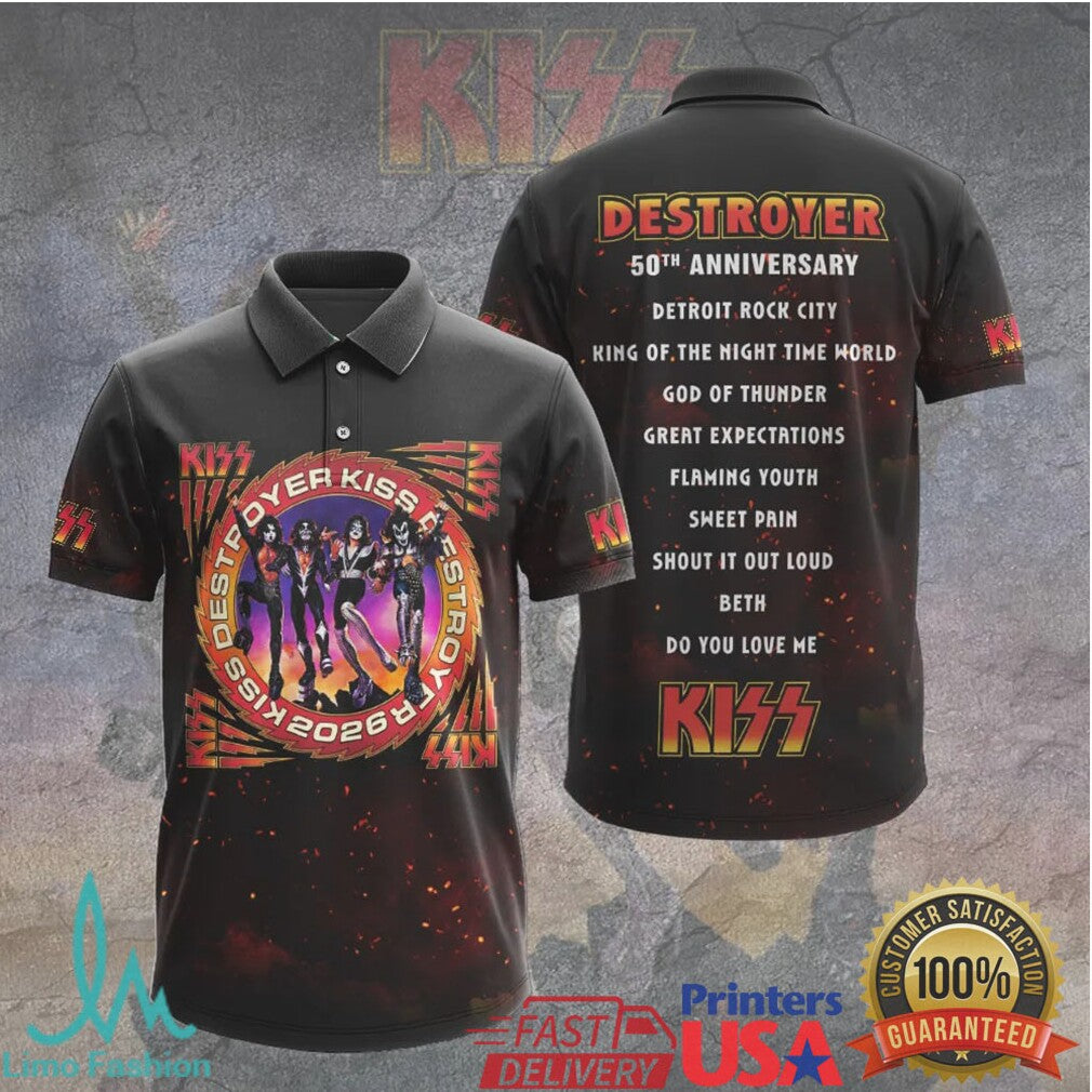 KISS Destroyer 2026 Anniversary Band Members Fire Graphic Apparel T Shirt - Limotees LLC