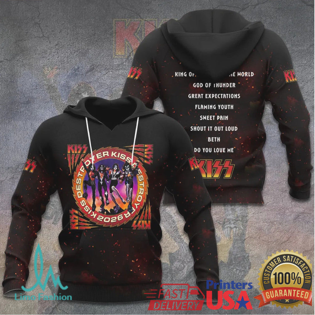 KISS Destroyer 2026 Anniversary Band Members Fire Graphic Apparel T Shirt - Limotees LLC