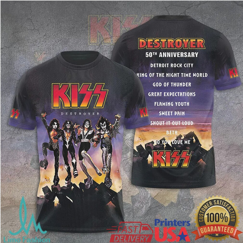KISS Destroyer 50th Anniversary Album Cover Art Rock Band Merchandise T Shirt