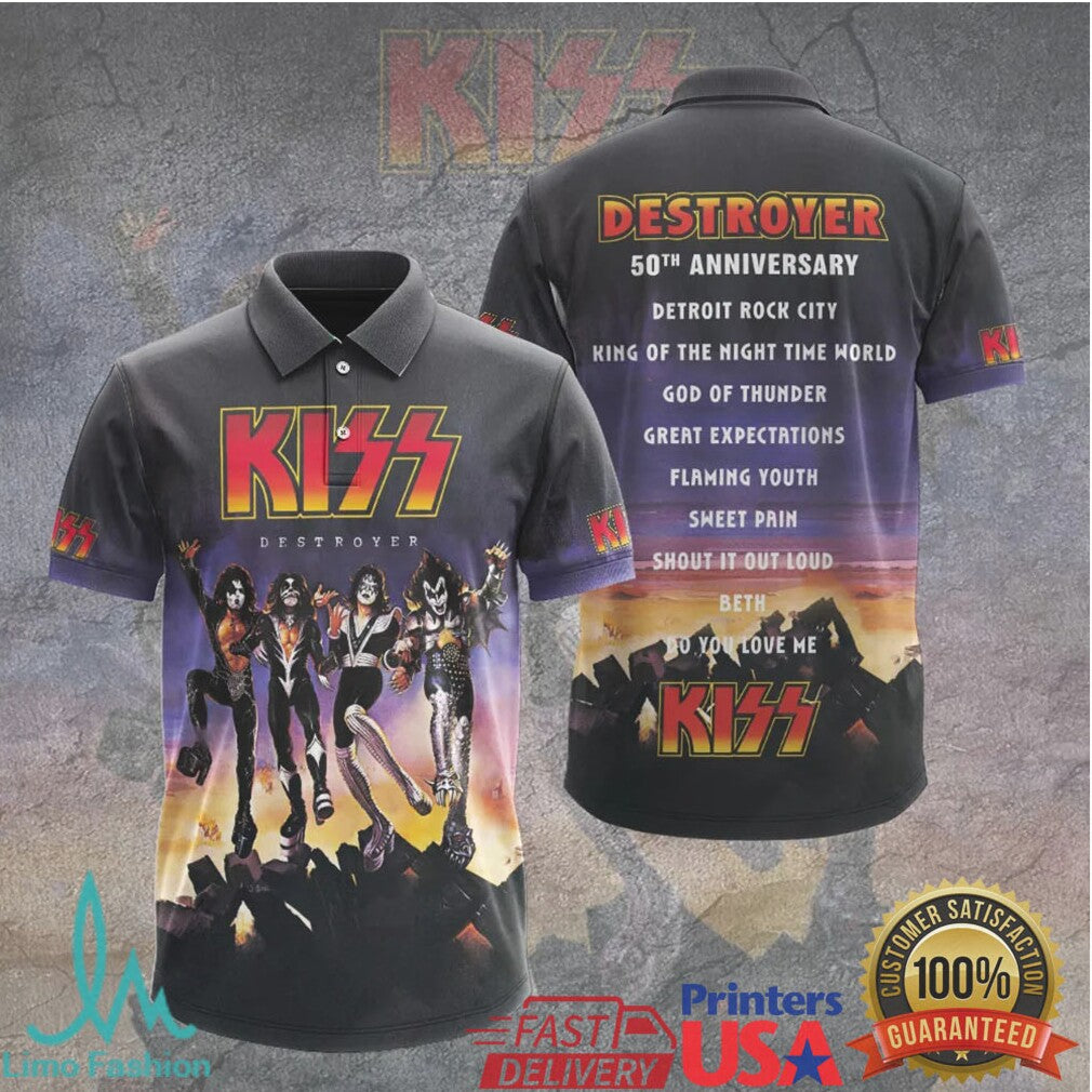KISS Destroyer 50th Anniversary Album Cover Art Rock Band Merchandise T Shirt
