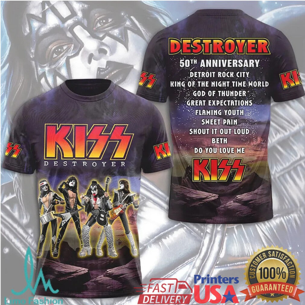 KISS Destroyer 50th Anniversary Album Release 1976 2026 Rock Band Retro Men Fans T Shirt - Limotees LLC