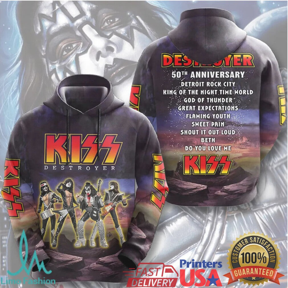 KISS Destroyer 50th Anniversary Album Release 1976 2026 Rock Band Retro Men Fans T Shirt - Limotees LLC