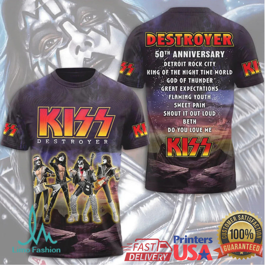 KISS Destroyer 50th Anniversary Album Release 1976 2026 Rock Band Retro Men Fans T Shirt - Limotees LLC