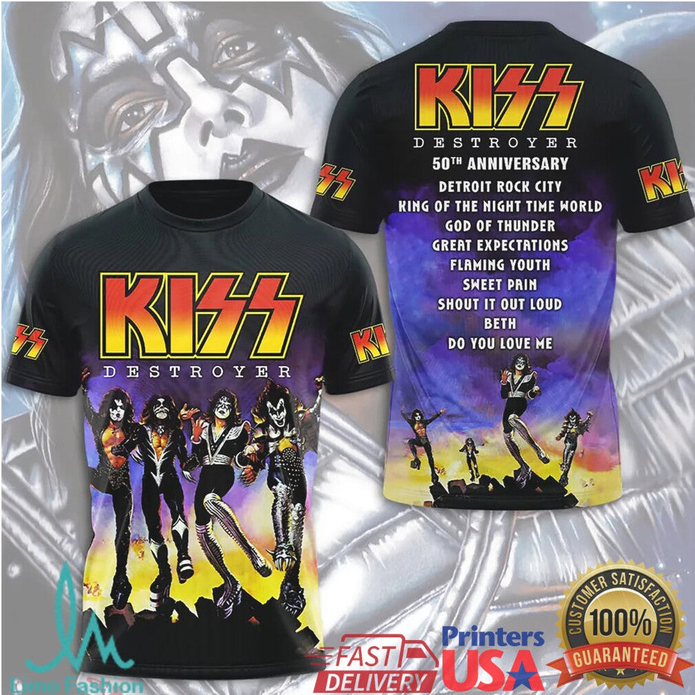 KISS Destroyer 50th Anniversary Band Members 3D Print T Shirt - Limotees LLC