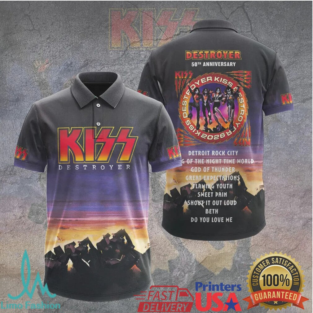 KISS Destroyer 50th Anniversary Limited Edition Sunset Graphic T Shirt - Limotees LLC