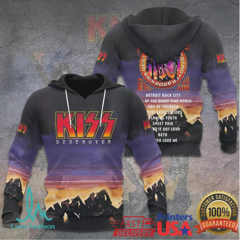KISS Destroyer 50th Anniversary Limited Edition Sunset Graphic T Shirt - Limotees LLC