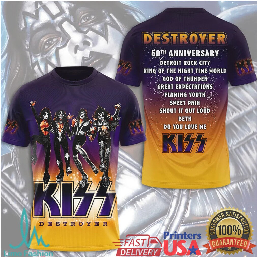 KISS Destroyer 50th Anniversary Tour 2026 Gold 3D All Over Print T Shirt