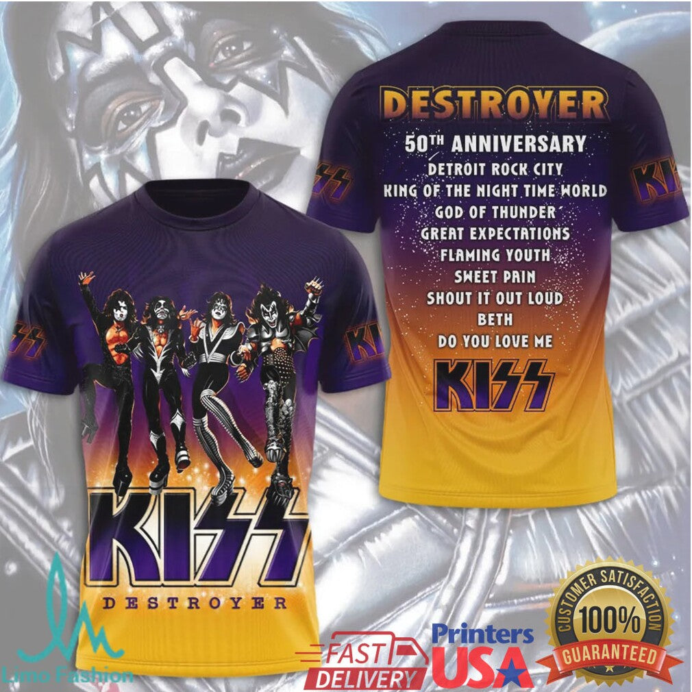 KISS Destroyer 50th Anniversary Tour 2026 Gold 3D All Over Print T Shirt