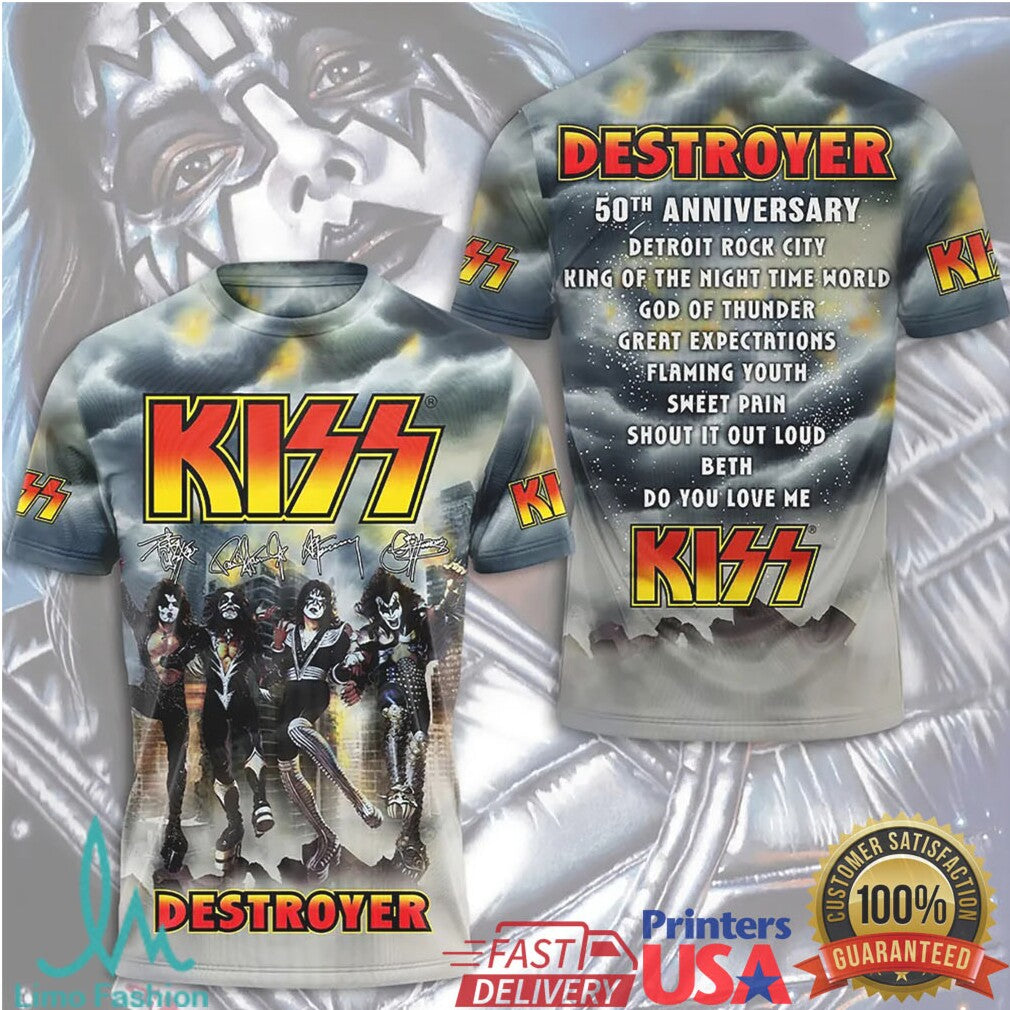KISS Destroyer 50th Anniversary Tracklist All Over Print T Shirt - Limotees LLC