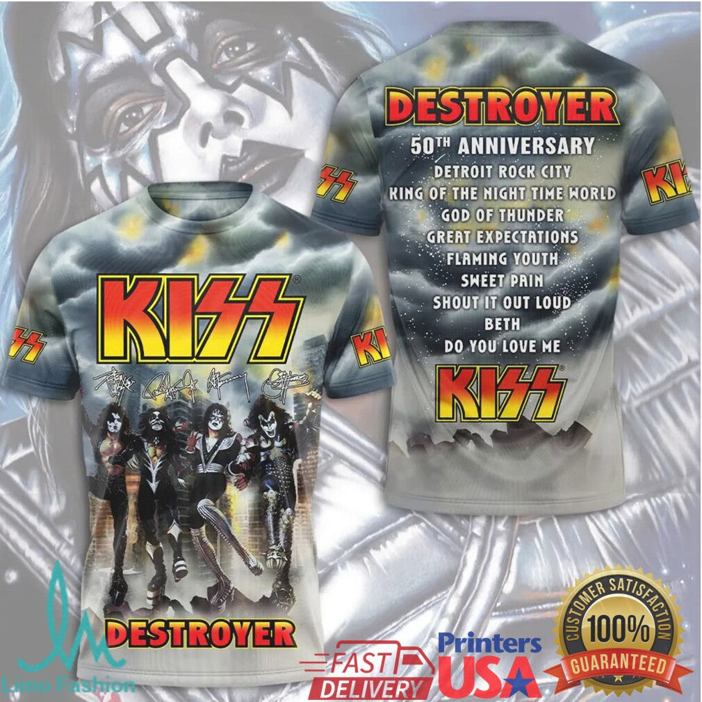 KISS Destroyer 50th Anniversary Tracklist All Over Print T Shirt - Limotees LLC