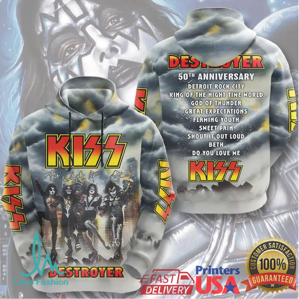 KISS Destroyer 50th Anniversary Tracklist All Over Print T Shirt - Limotees LLC