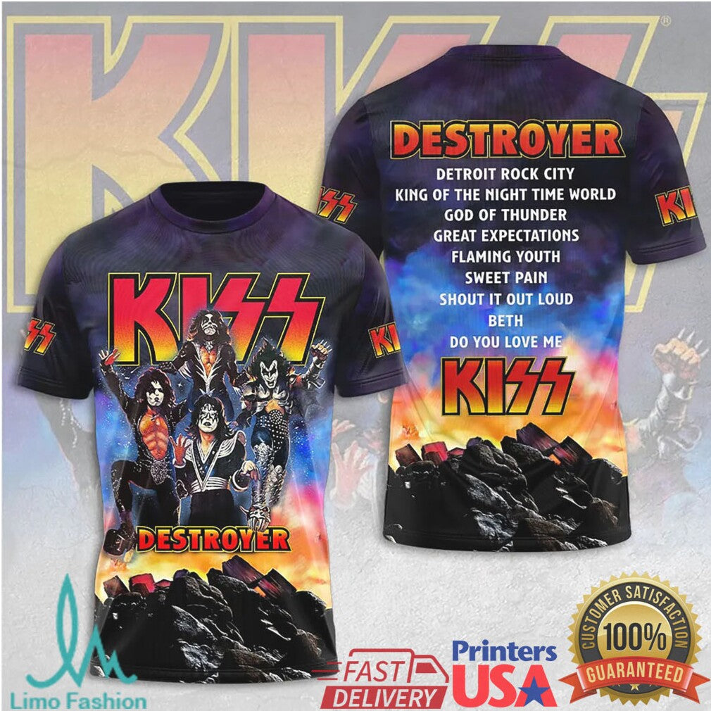 KISS Destroyer Album Anniversary Tour 1976 Retro Vintage Men Women Fans Black T Shirt - Limotees LLC