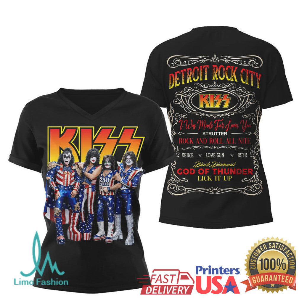 KISS Detroit Rock City Band Members American Flag 2026 T Shirt - Limotees LLC