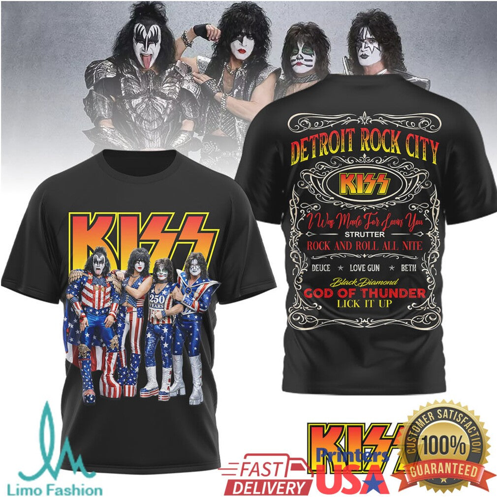 KISS Detroit Rock City Band Members American Flag 2026 T Shirt - Limotees LLC