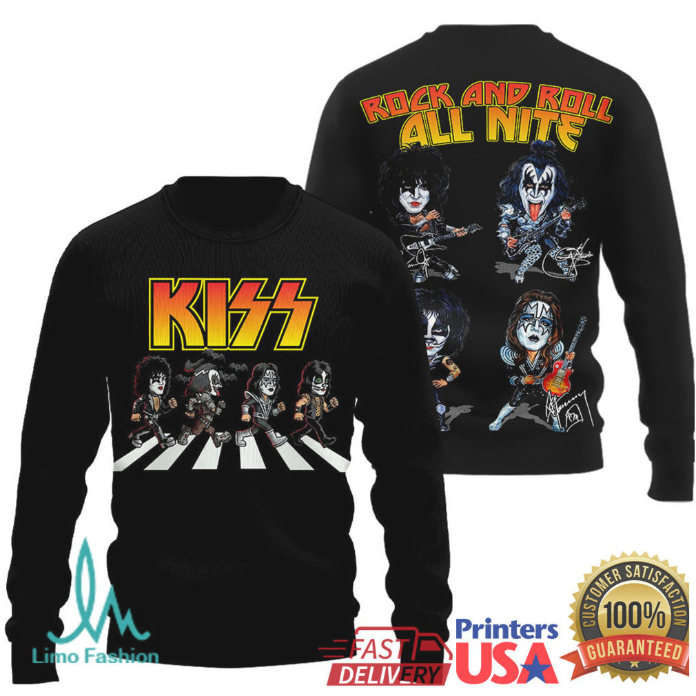 KISS Rock and Roll All Nite Cartoon Abbey Road Parody T Shirt - Limotees LLC