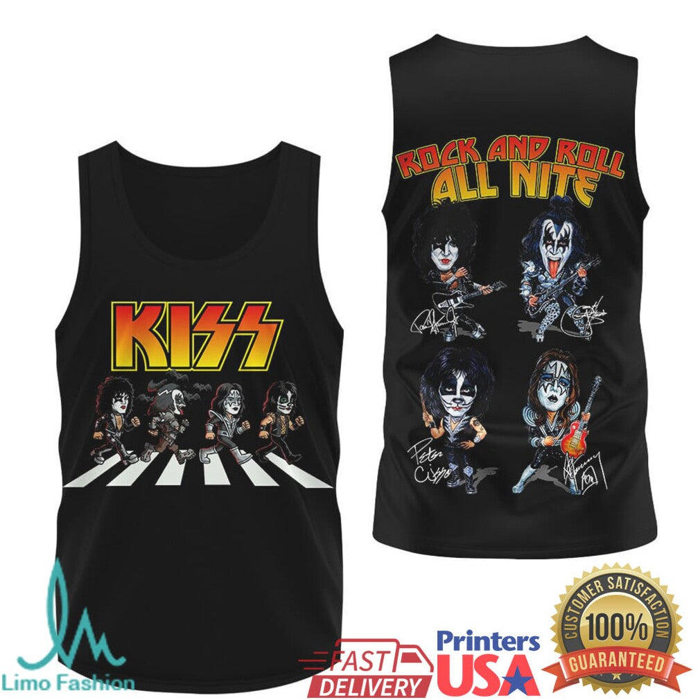 KISS Rock and Roll All Nite Cartoon Abbey Road Parody T Shirt - Limotees LLC