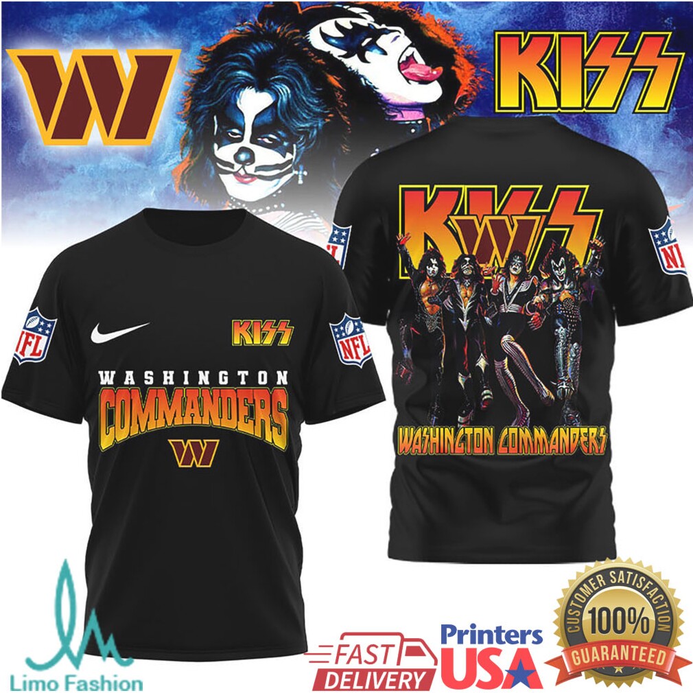KISS x Washington Commanders Rock Band NFL Black T Shirt - Limotees LLC