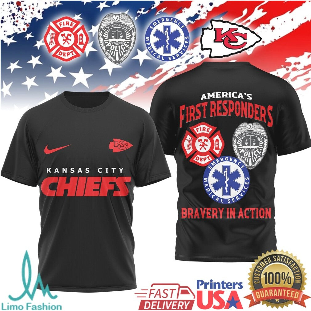 Kansas City Chiefs America's First Responders T Shirt Chiefs Kingdom Hero Tribute - Limotees LLC
