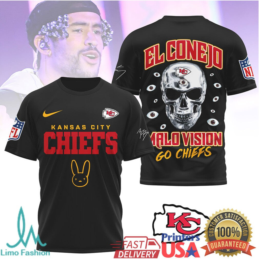Kansas City Chiefs Bad Bunny El Conejo NFL Skull Graphic T Shirt - Limotees LLC