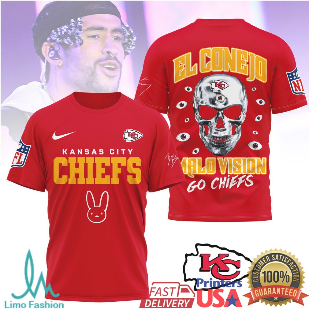 Kansas City Chiefs Bad Bunny El Conejo NFL Skull Graphic T Shirt - Limotees LLC