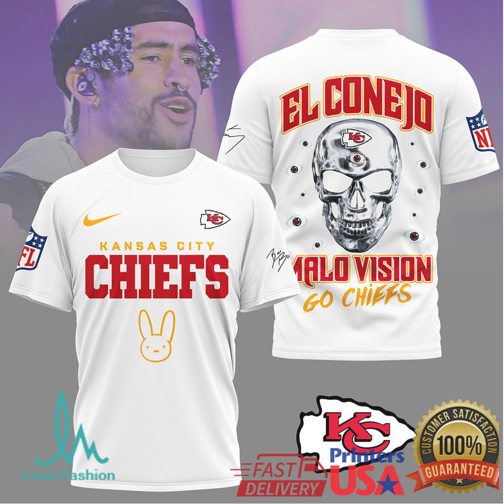 Kansas City Chiefs Bad Bunny El Conejo NFL Skull Graphic T Shirt - Limotees LLC
