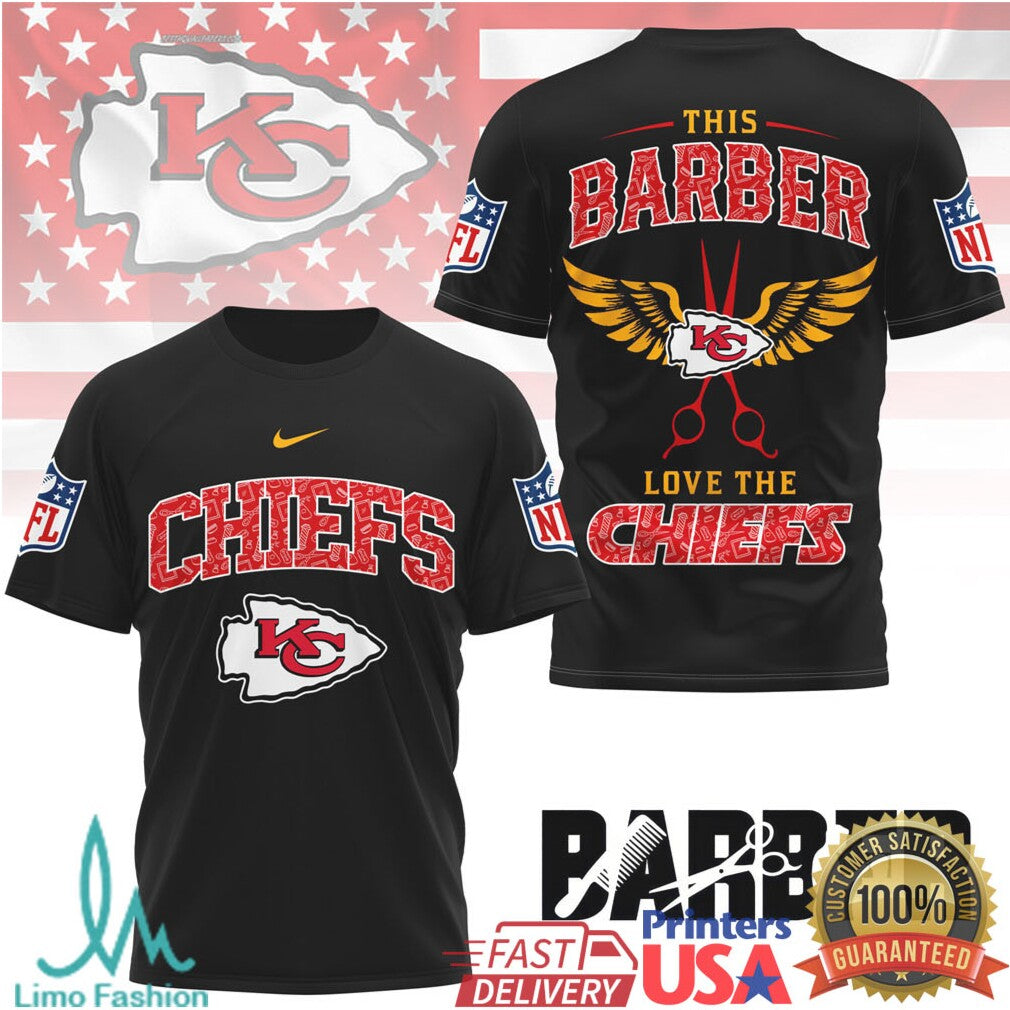 Kansas City Chiefs Barber Edition Wings and Scissors Graphic Tee - Limotees LLC