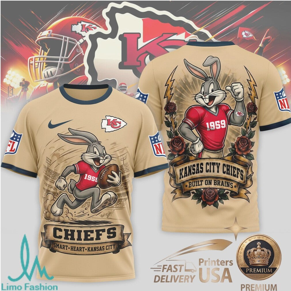 Kansas City Chiefs Bugs Bunny Smart Heart Built On Brains T Shirt - Limotees LLC