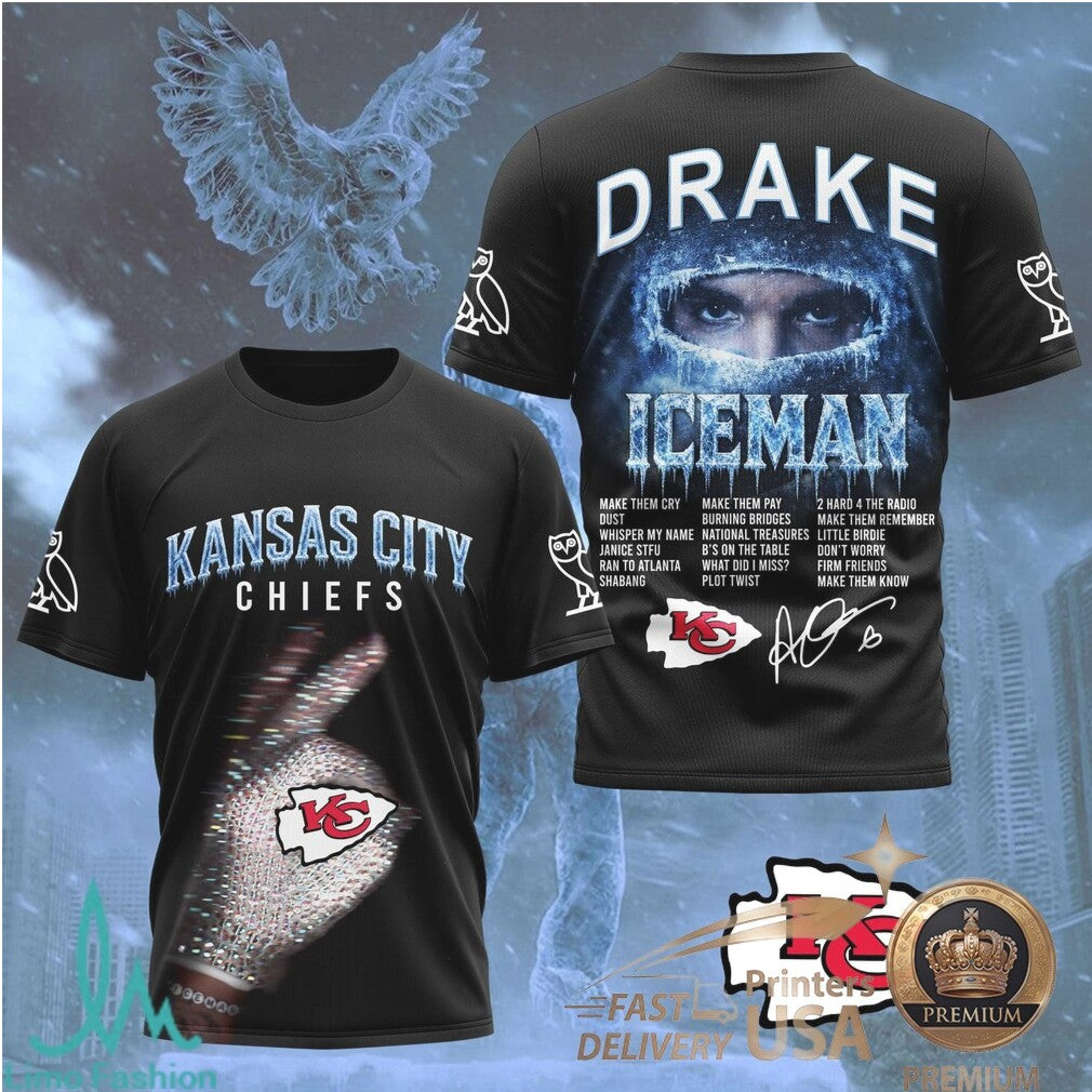Kansas City Chiefs Drake Iceman Hip Hop Black T Shirt - Limotees LLC