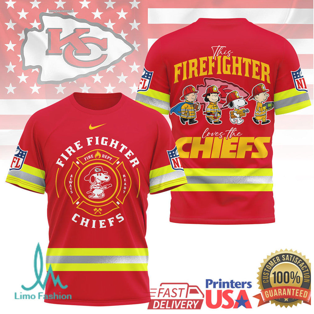 Kansas City Chiefs Firefighter Snoopy Peanuts Super Bowl Fan T Shirt - Limotees LLC