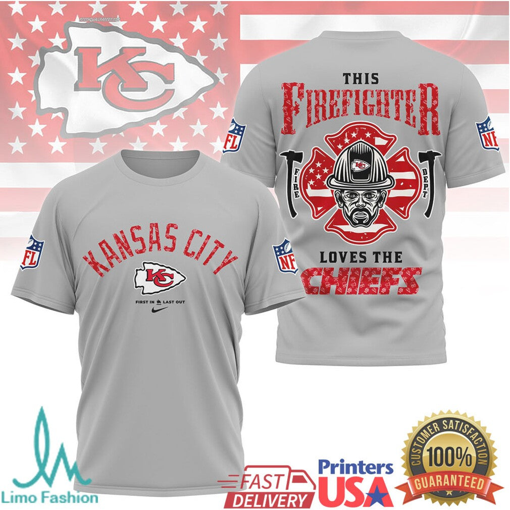 Kansas City Chiefs Firefighter Thin Red Line NFL Fan T Shirt - Limotees LLC
