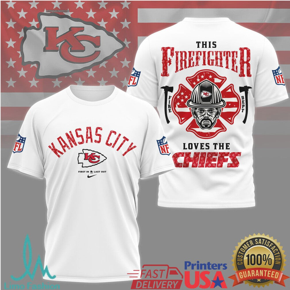 Kansas City Chiefs Firefighter Thin Red Line NFL Fan T Shirt - Limotees LLC
