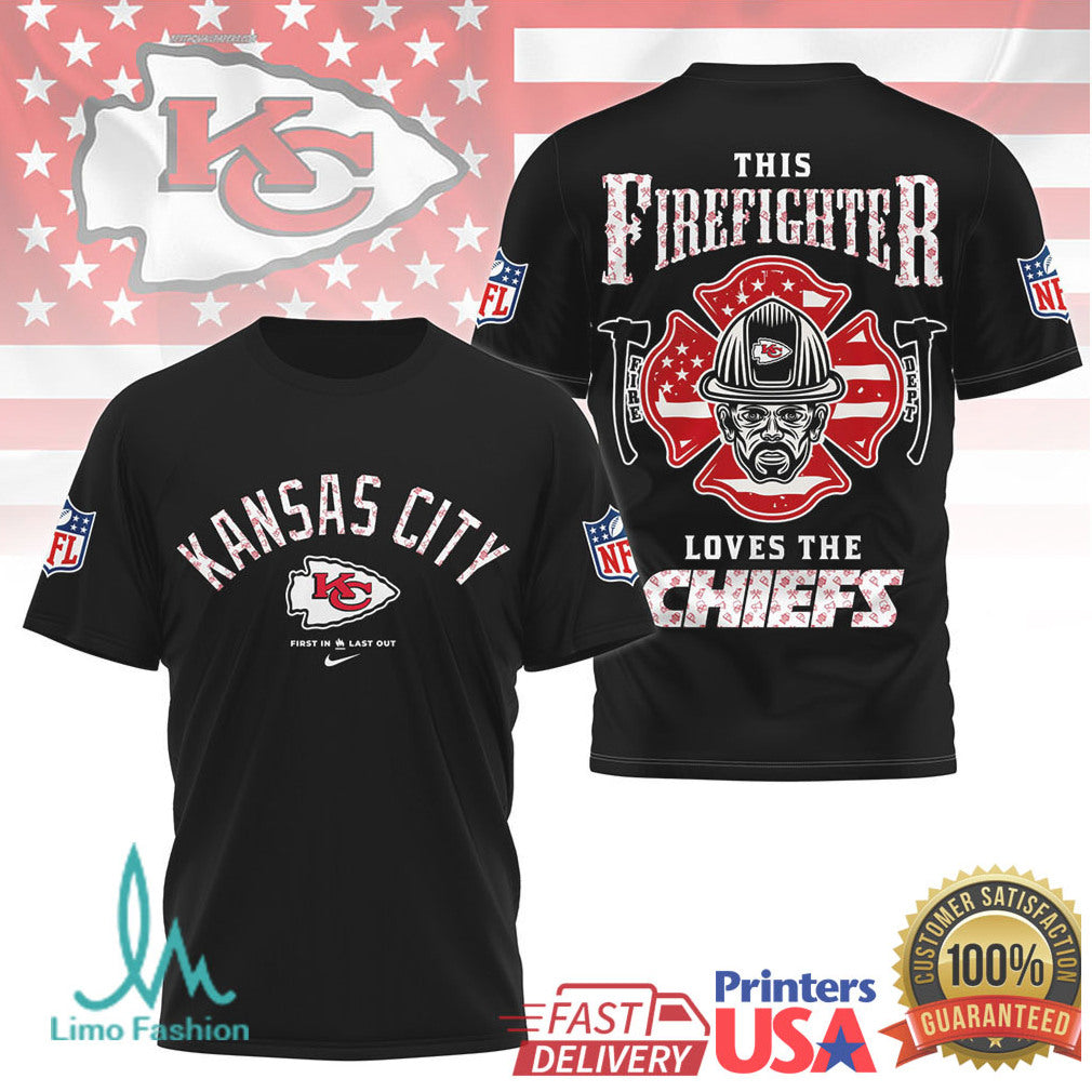 Kansas City Chiefs Firefighter Thin Red Line NFL Fan T Shirt - Limotees LLC