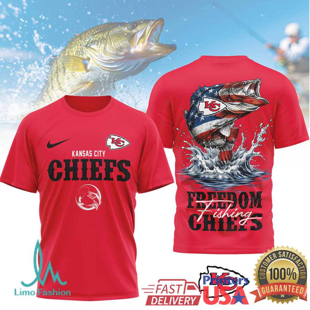 Kansas City Chiefs Freedom Fishing Bass American Flag T Shirt