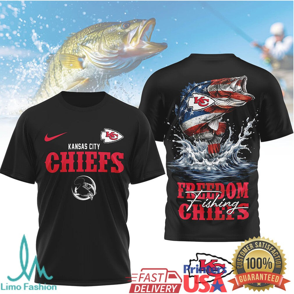 Kansas City Chiefs Freedom Fishing Bass American Flag T Shirt