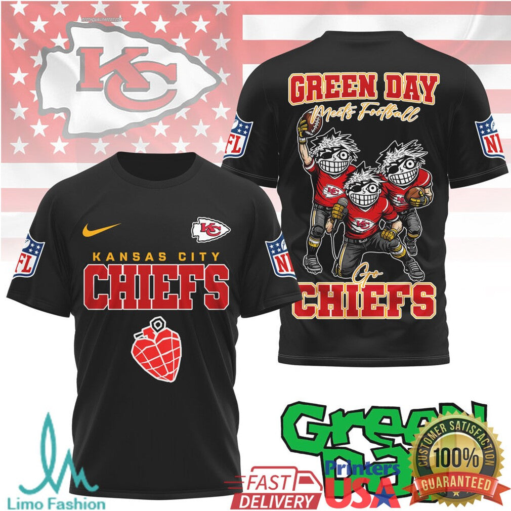 Kansas City Chiefs Green Day Meets Football Tshirt - Limotees LLC