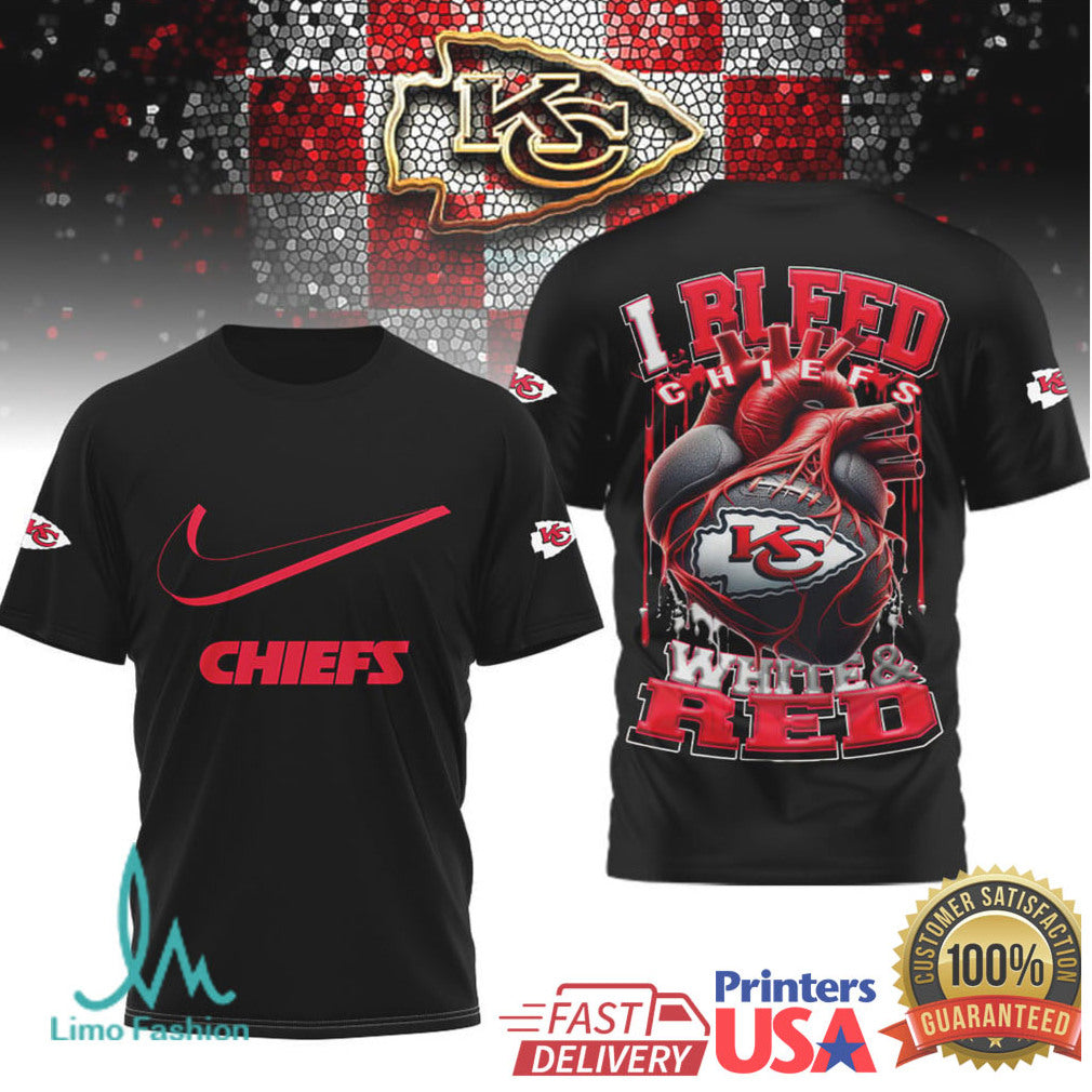 Kansas City Chiefs “I Bleed White & Red” Heart Fan T Shirt - Limotees LLC