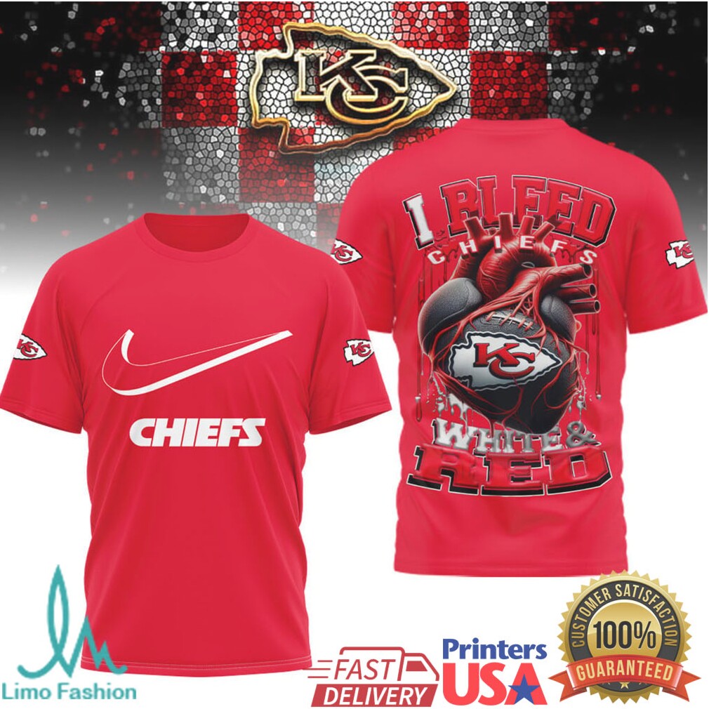 Kansas City Chiefs “I Bleed White & Red” Heart Fan T Shirt - Limotees LLC