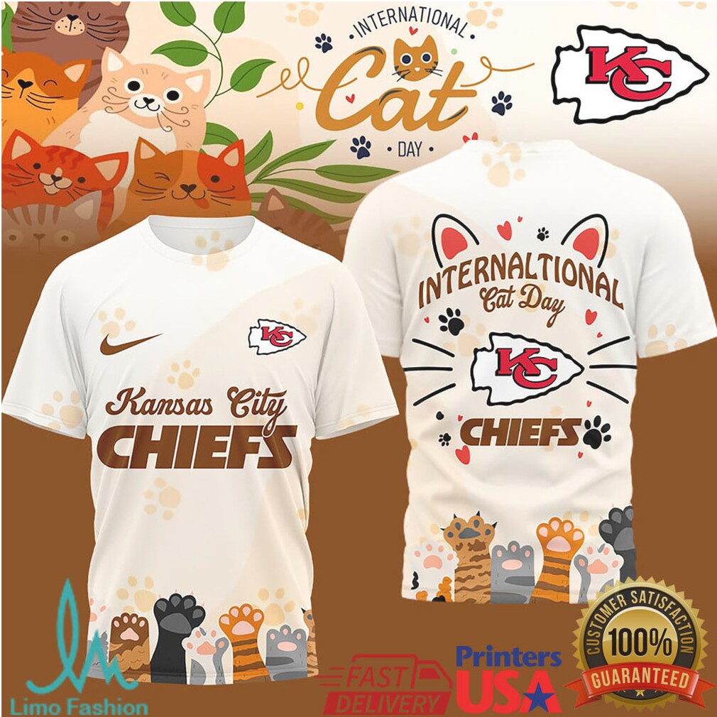 Kansas City Chiefs International Cat Day Tshirt Cute Paw Print Football Fan Tee - Limotees LLC
