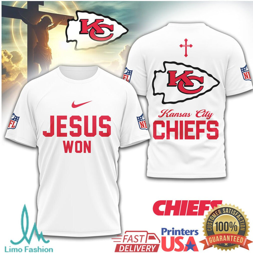 Kansas City Chiefs Jesus Won Faith Football T Shirt - Limotees LLC
