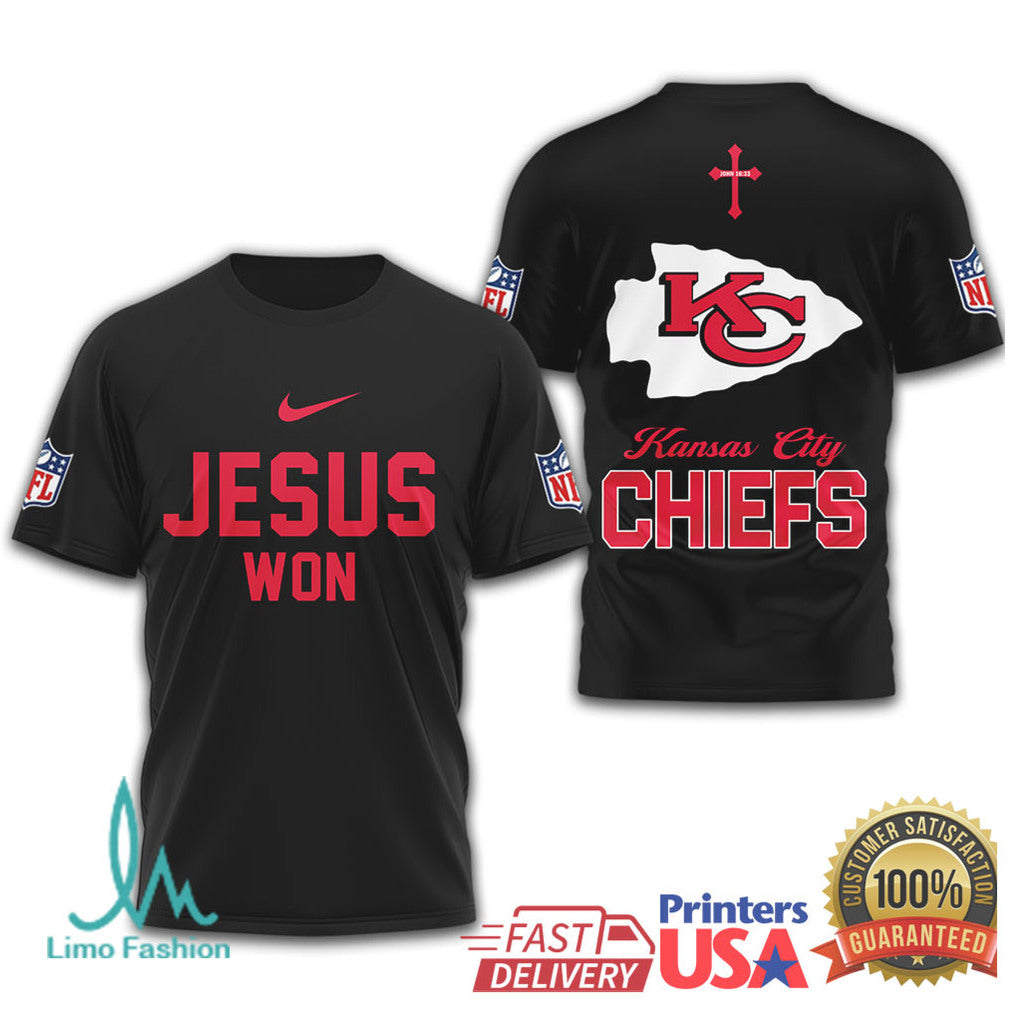 Kansas City Chiefs Jesus Won Faith Football T Shirt - Limotees LLC