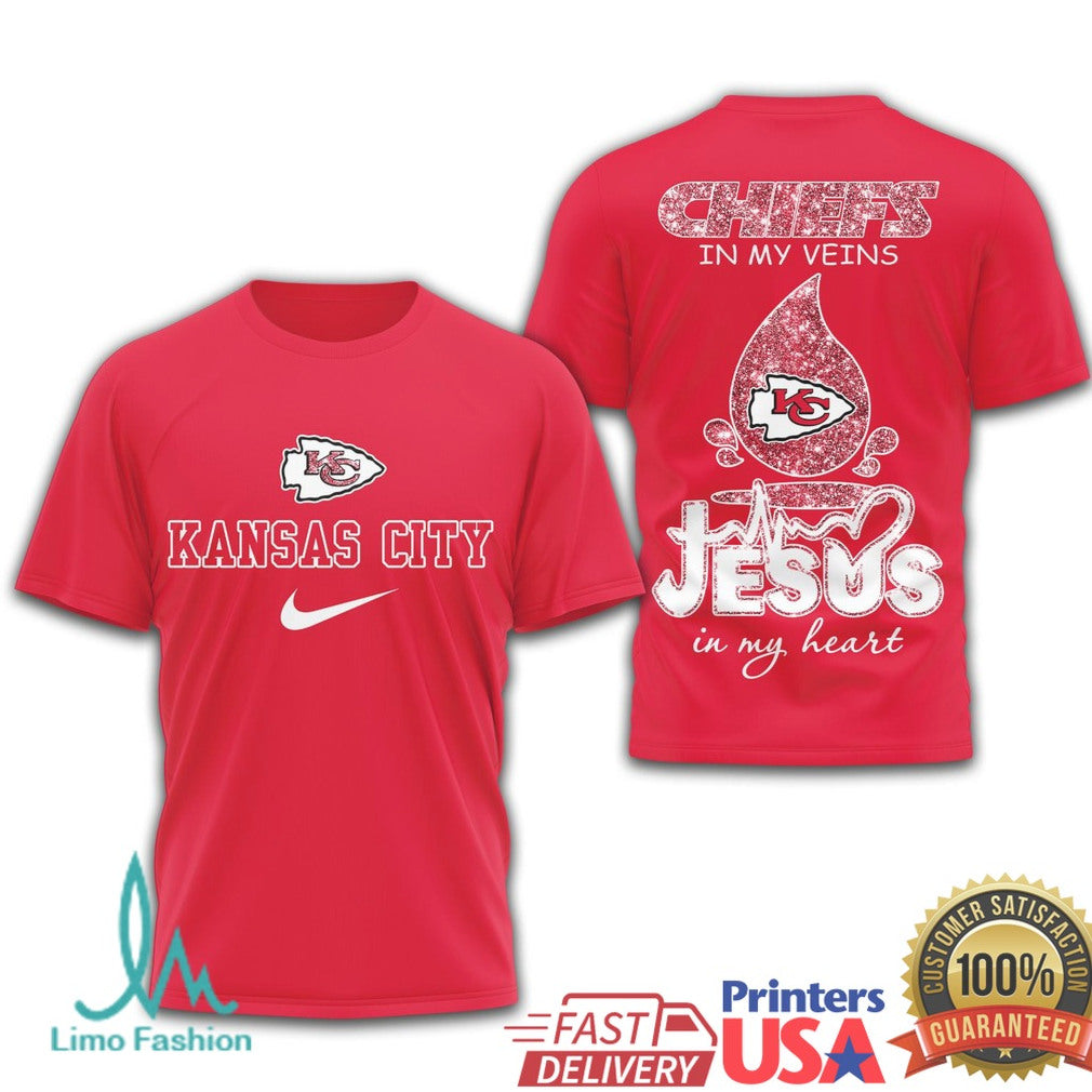 Kansas City Chiefs Jesus in My Heart Religious NFL Fan T Shirt - Limotees LLC