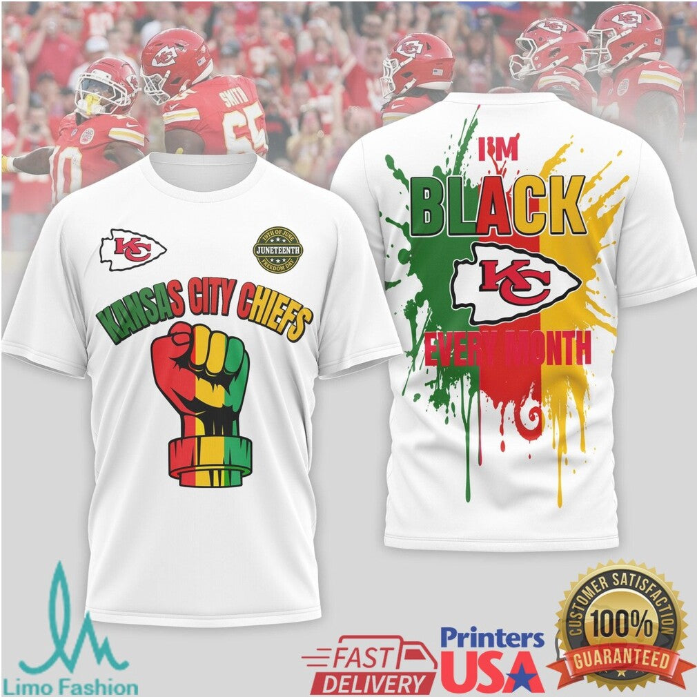 Kansas City Chiefs Juneteenth I'm Black Every Month T Shirt - Limotees LLC