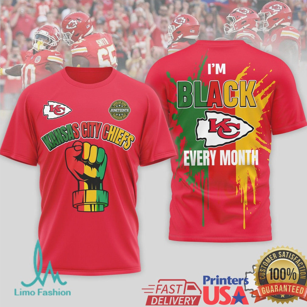 Kansas City Chiefs Juneteenth I'm Black Every Month T Shirt - Limotees LLC