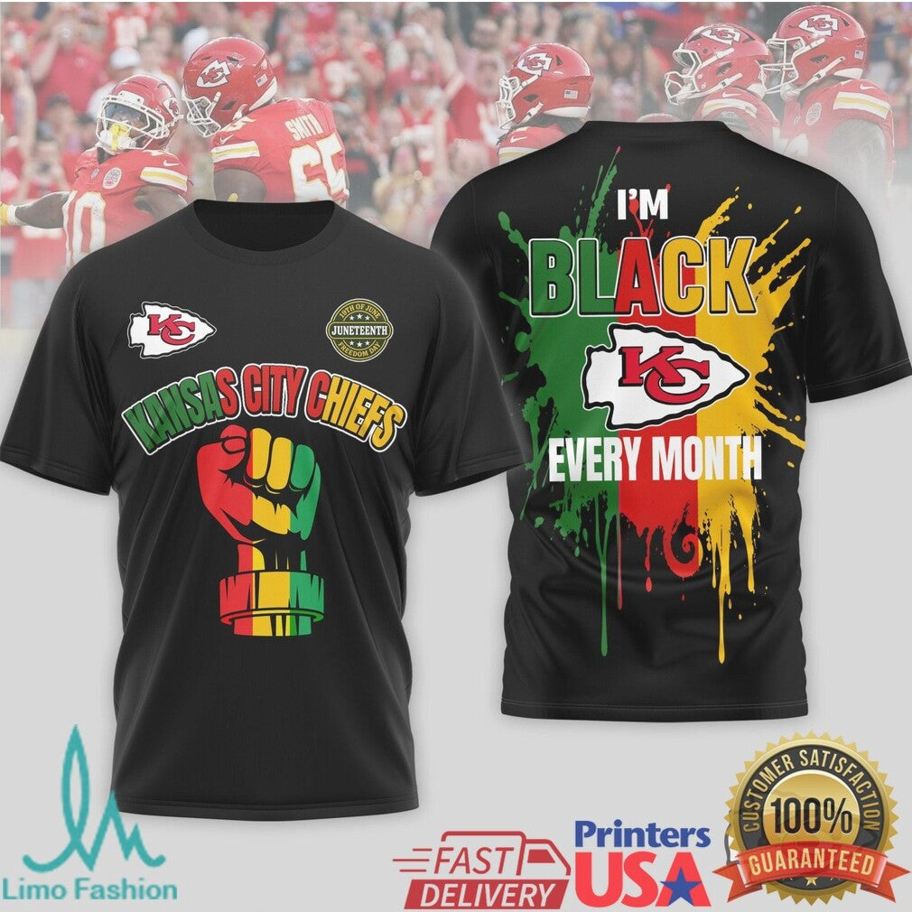 Kansas City Chiefs Juneteenth I'm Black Every Month T Shirt - Limotees LLC